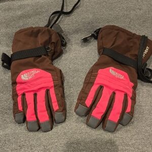 The North Face Pink and Brown Winter Gloves